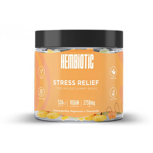 Hembiotic 2750mg CBD Vegan Gummy Bears - Bulk 550g - Stress Relief