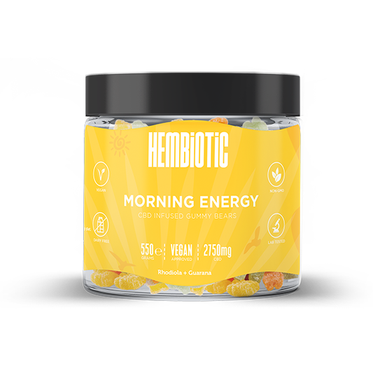 Hembiotic 2750mg CBD Vegan Gummy Bears - Bulk 550g - Morning Energy